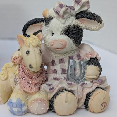 Mary's Moo Moos "I'm Lucky To Know You" Figurine 1993 Enesco Cowgirl Horse
