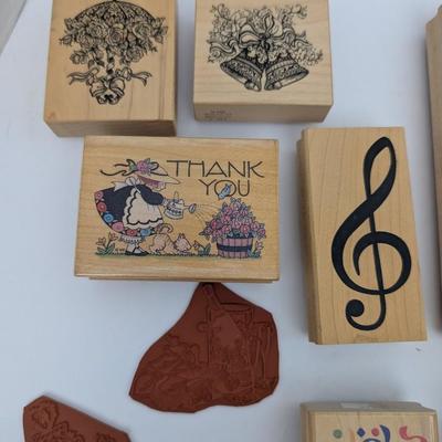 Lot Rubber Stamps Wood Mounted Crafting Music Birthday Anniversary Borders Designs