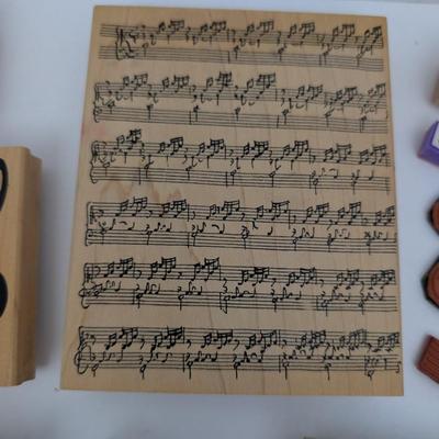 Lot Rubber Stamps Wood Mounted Crafting Music Birthday Anniversary Borders Designs