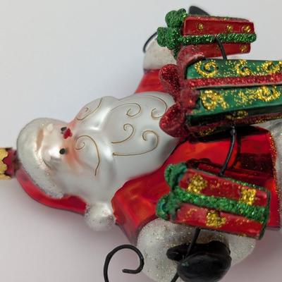 Vintage Glass Santa Claus Ornament With Glittered Presents