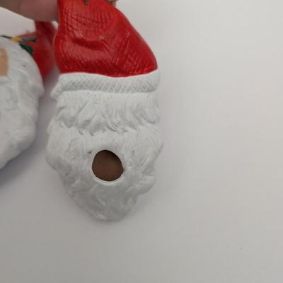 Set Of 3 Vintage Ceramic Santa Claus Face Ornaments Hand Painted Christmas Dcor