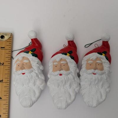 Set Of 3 Vintage Ceramic Santa Claus Face Ornaments Hand Painted Christmas Dcor