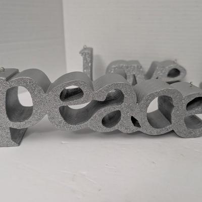 Set Of 4 Silver Glitter Holiday Word Signs Peace Love Joy Noel Christmas Dcor