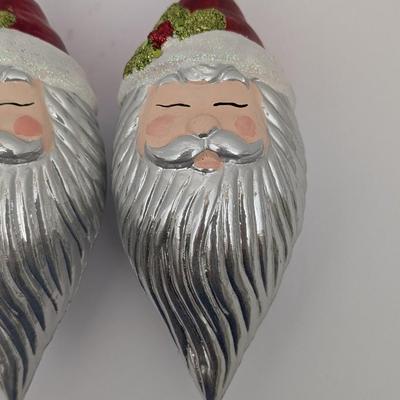 Set Of 3 Vintage Style Plastic Santa Head Christmas Ornaments