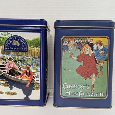 Lot of 2 Vintage Candy Tins Peter Paul Almond Joy & Cadbury’s Milk Chocolate Hershey 1990