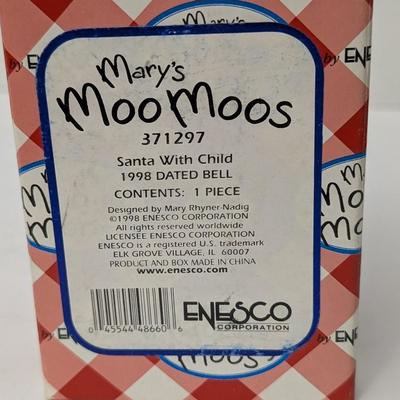 1998 Enesco Mary's Moo Moos Santa With Child Bell Figurine #371297 With Box