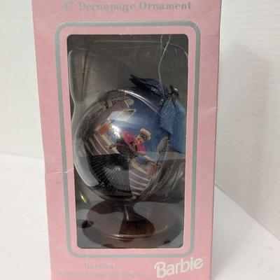 1998 Holiday Barbie 4" Decoupage Ornament With Stand In Original Box