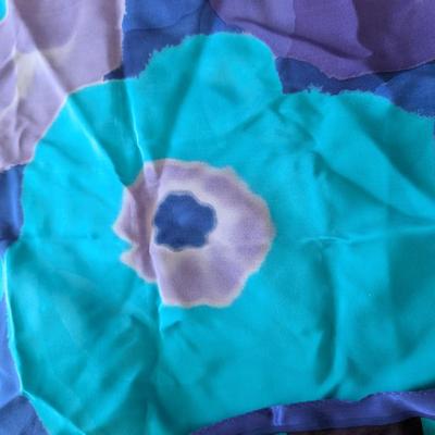 Lot of Three Vintage Blue Silk Scarves Including Adrienne Vittadini Colorful Prints