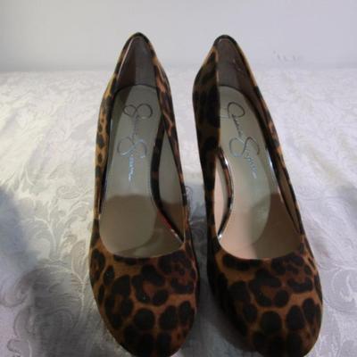 Sale Photo Thumbnail #339: red shoes are Life Stride size 8 WW, leopard print boots are Soda size 8, Pink shoes are Sketchers size 8-1/2, Leopard print heels are Jessica Simpson size 8 M