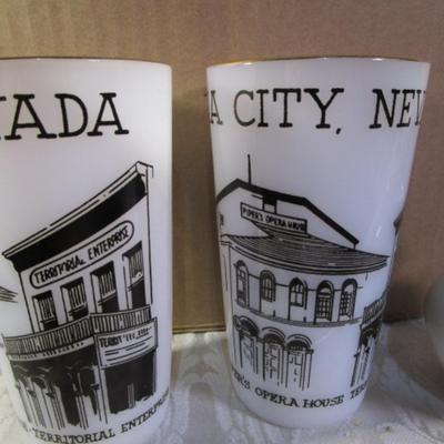 Sale Photo Thumbnail #360: Cup & saucer, 2 glass tumblers, creamer jug & bowl, see pictures