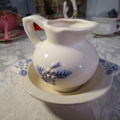 Sale Photo Thumbnail #365: Cup & saucer, 2 glass tumblers, creamer jug & bowl, see pictures