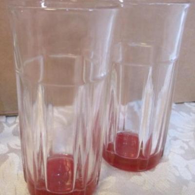 Sale Photo Thumbnail #658: 4 pink glass miniature cups, 1  creamer, 2 small glasses