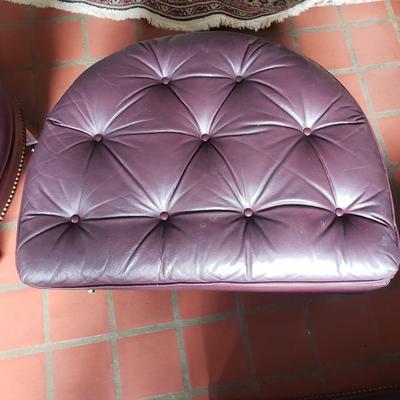Pair of Hancock & Moore Burgundy Leather Chairs W/Ottomans (S-KD)