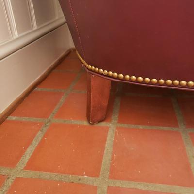 Pair of Hancock & Moore Burgundy Leather Chairs W/Ottomans (S-KD)