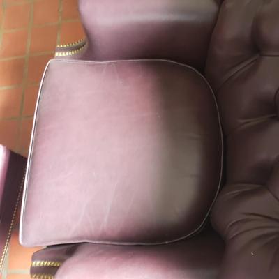 Pair of Hancock & Moore Burgundy Leather Chairs W/Ottomans (S-KD)