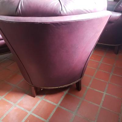 Pair of Hancock & Moore Burgundy Leather Chairs W/Ottomans (S-KD)