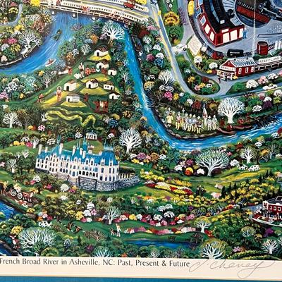Pencil Signed Judith Cheney ‘The French Broad River in Asheville Illustrated Map (B1-RG)