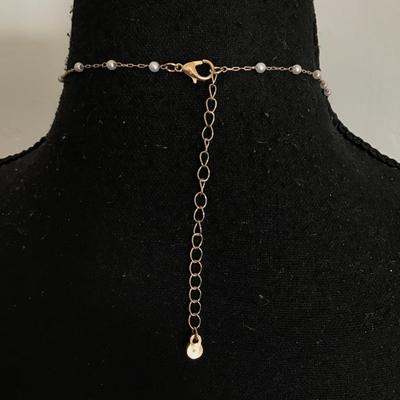 Super cute gold tone porcelain teapot and teacup faux pearl dangle necklace