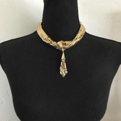 Beautiful vintage, gold tone, mesh, choker statement, tassel necklace