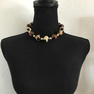 Vintage, chunky , cheetah bead, choker necklace