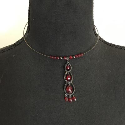 Cute collar necklace faux red glass