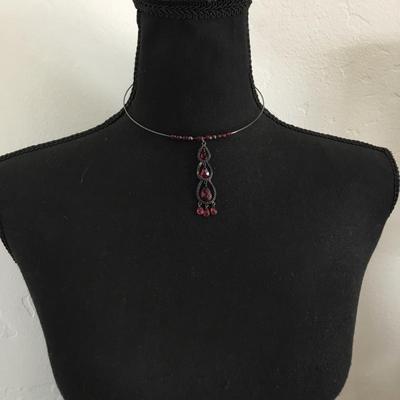 Cute collar necklace faux red glass