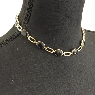Vintage Gold tone, black enamel collar necklace