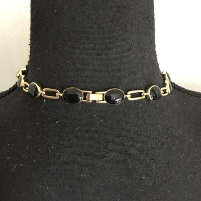 Vintage Gold tone, black enamel collar necklace
