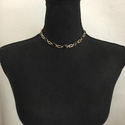 Vintage Gold tone, black enamel collar necklace