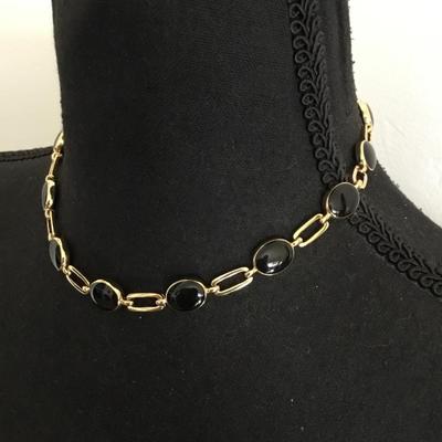 Vintage Gold tone, black enamel collar necklace