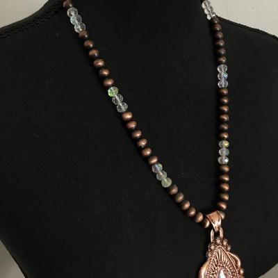 Beautiful, copper, toned, crystal bead statement, necklace