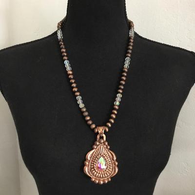 Beautiful, copper, toned, crystal bead statement, necklace