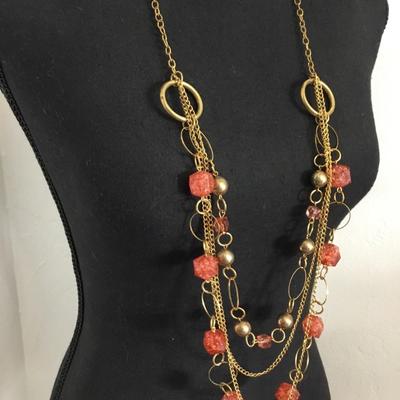 Vintage, gold, toned, apricot bead statement, necklace