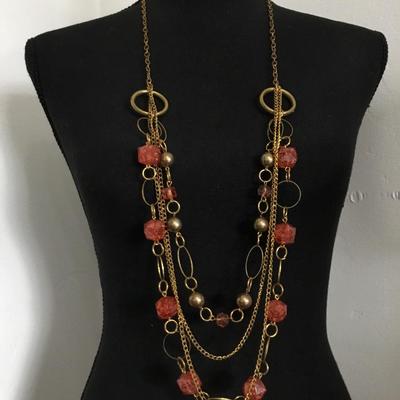 Vintage, gold, toned, apricot bead statement, necklace
