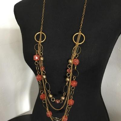 Vintage, gold, toned, apricot bead statement, necklace