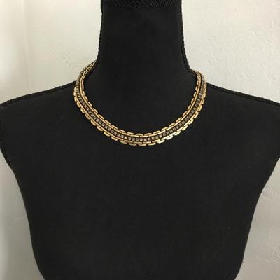 Beautiful, heavy metal, gold tone, gray rhinestone collar statement, necklace