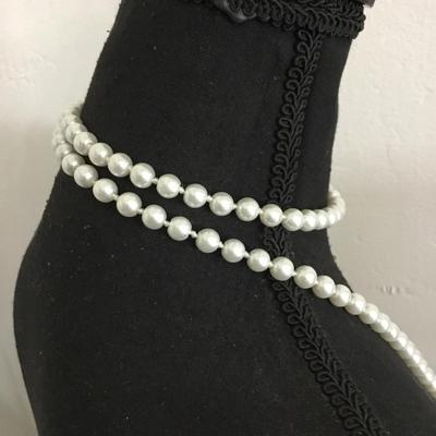 Beautiful very nice double knotted White faux pearl, long flapper style necklace