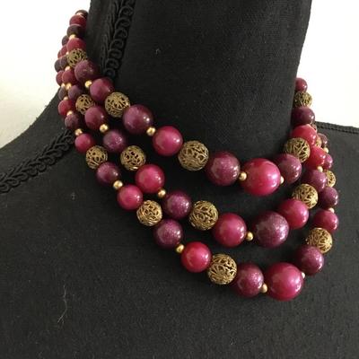 Vintage three strand gold tone, choker necklace