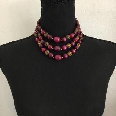 Vintage three strand gold tone, choker necklace