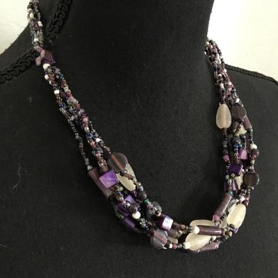 Beautiful glass bead Sea glass, multi strand statement, necklace