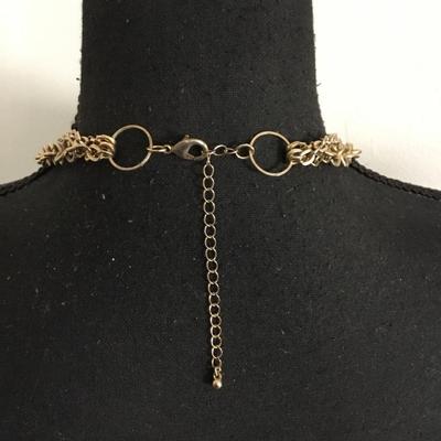 Large vintage, gold tone, faux pearl & faux black glass statement necklace