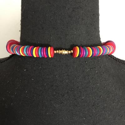 Vintage multicolored disc bead collar necklace