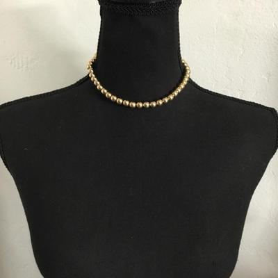 Vintage Napier metal gold bead on metal gold chain choker necklace. Very good condition.