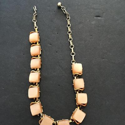 Sale Photo Thumbnail #114: Beautiful vintage thermal set Lucite moon glow necklace. Please see attached photos