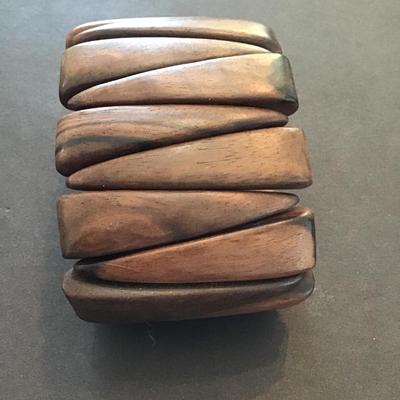 Sale Photo Thumbnail #7: Very nice wood carved stretchy bracelet. No wear please see attached photos.