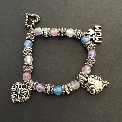 Sale Photo Thumbnail #30: Very nice Silvertone multicolor stretchy charm bracelet please attached photos