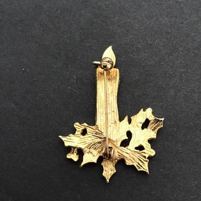 Sale Photo Thumbnail #74: Vintage Christmas candle enamel painted brooch. Please see attached photos.