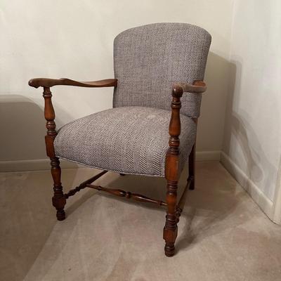 Vintage Upholstered Wood-Frame Armchair