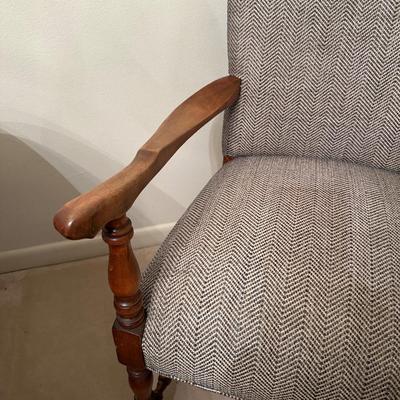 Vintage Upholstered Wood-Frame Armchair