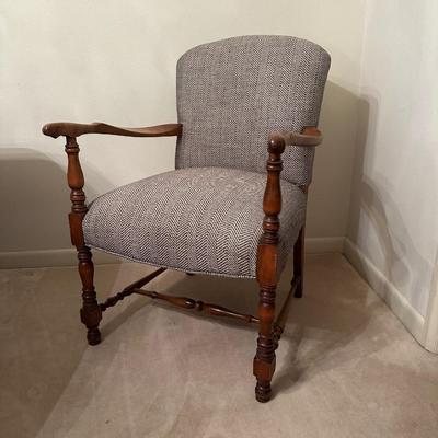 Vintage Upholstered Wood-Frame Armchair